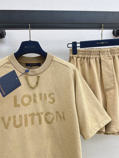 Loui* 25ss Vintage-Effect cotton T-Shirt + shorts set