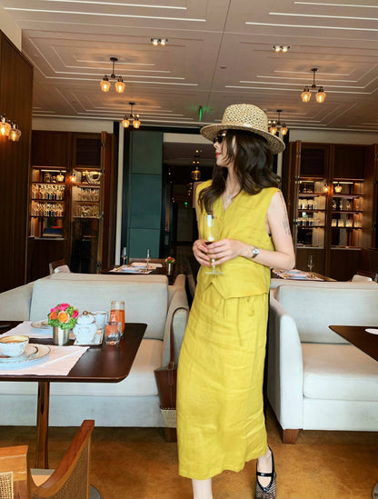Lor*P 25ss linen vest+skirt suit