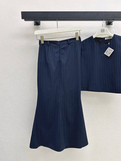 Loe* 25ss Draped Striped Skirt Suit