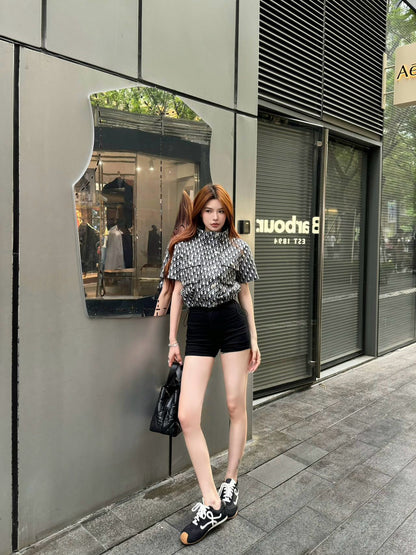 D*r 25ss jacquard technical taffeta cropped shirt
