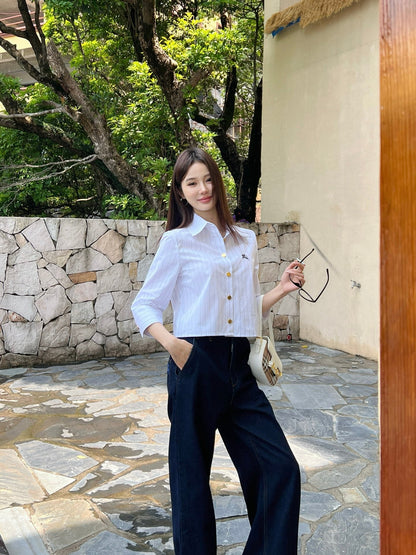 Bur* 25ss Three-quarter sleeves cropped shirt