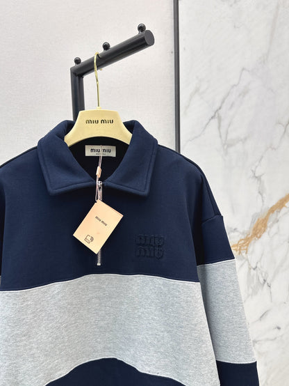 M*u 25ss colorblock lapel sweatshirt