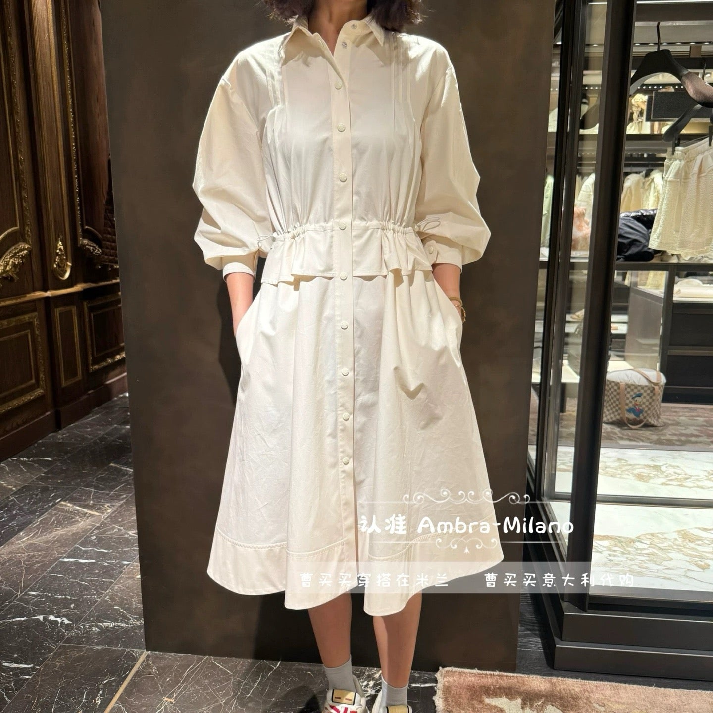 Monc* 25ss puff sleeve unbuttoned dress