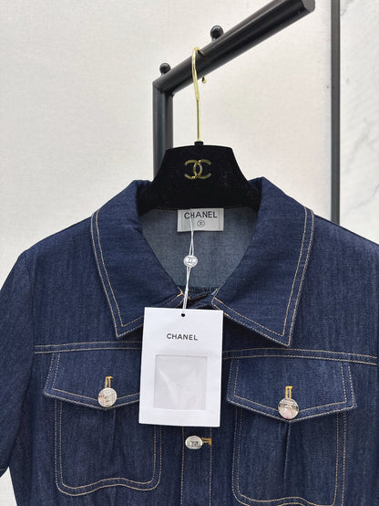 Cel* 25ss belted denim mini dress with buttons