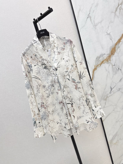 D*r 25ss long printed cotton muslin blouse