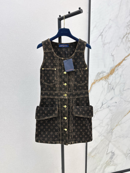 Loui* 25ss monogram denim button front dress