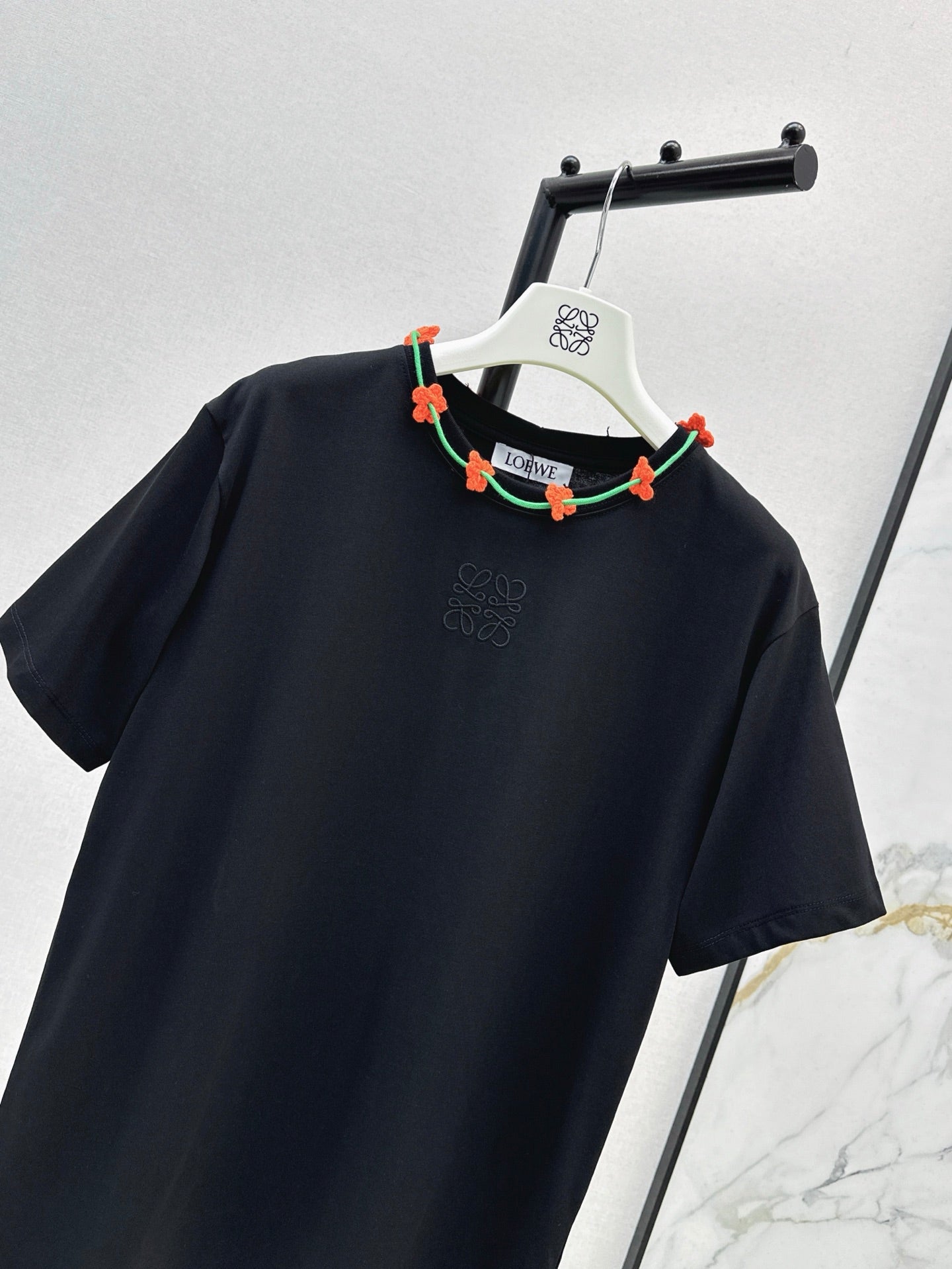 Loe* 25ss floral crochet collar T-shirt