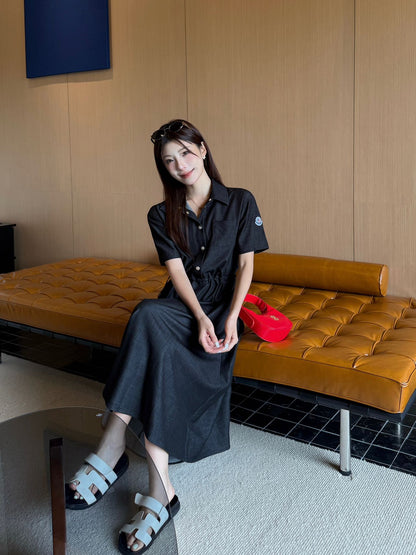 Monc* 25ss mid-length drawstring shirt dress