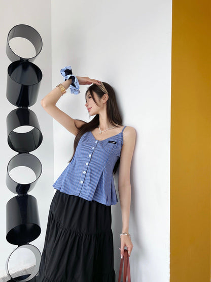 M*u 25ss ruffled striped camisole