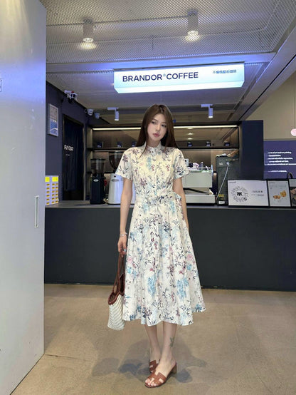 D*r 25ss printed twill belted dress