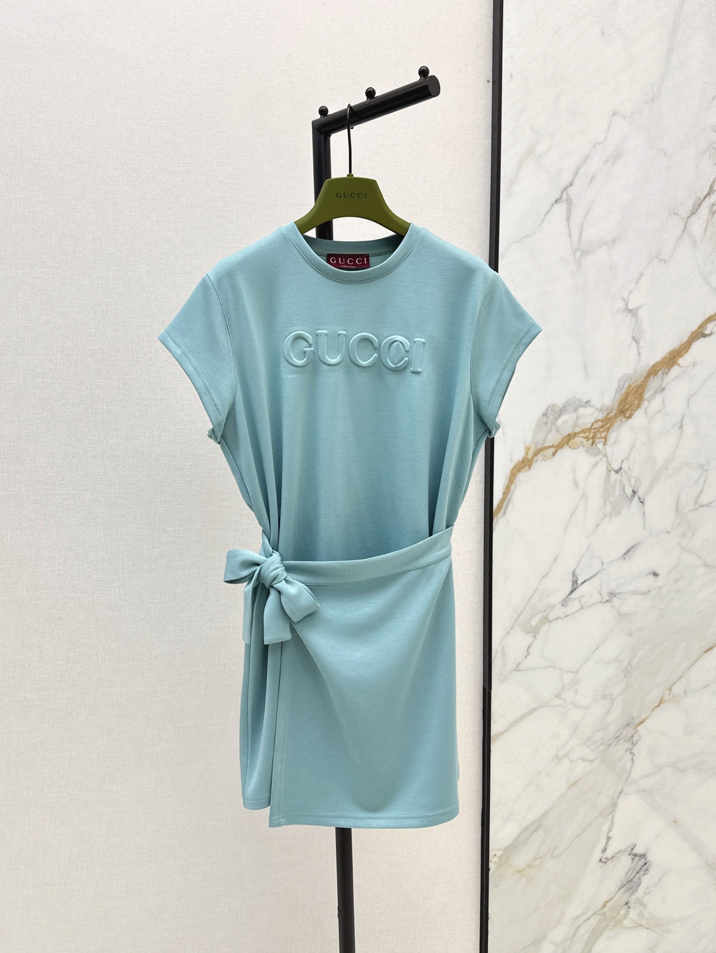 Gu* 25ss tied belt embossed minidress