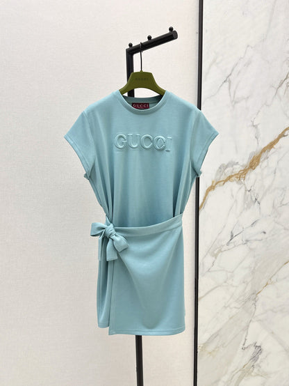 Gu* 25ss tied belt embossed minidress