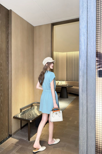 Gu* 25ss tied belt embossed minidress