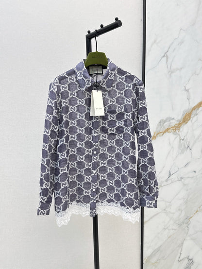 Gu* 25ss GG jacquard lace trim  shirt