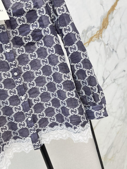 Gu* 25ss GG jacquard lace trim  shirt