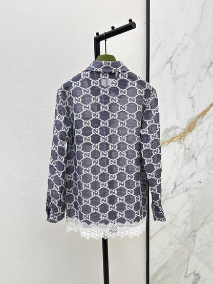 Gu* 25ss GG jacquard lace trim  shirt