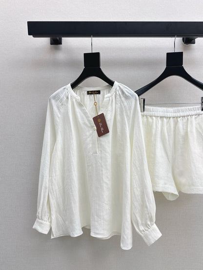 Lor*P 25ss loose linen shirt and elastic waist shorts suit