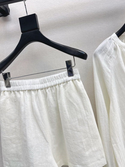 Lor*P 25ss loose linen shirt and elastic waist shorts suit