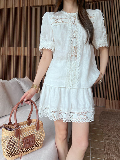 M*u 25ss lace shirt and shorts linen suit