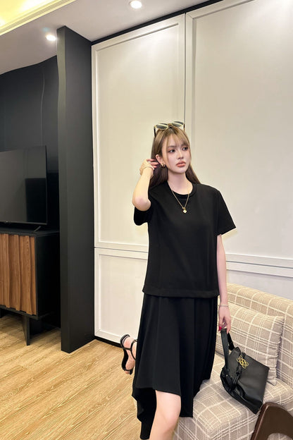 Loe* 25ss embroidered irregular hem dress