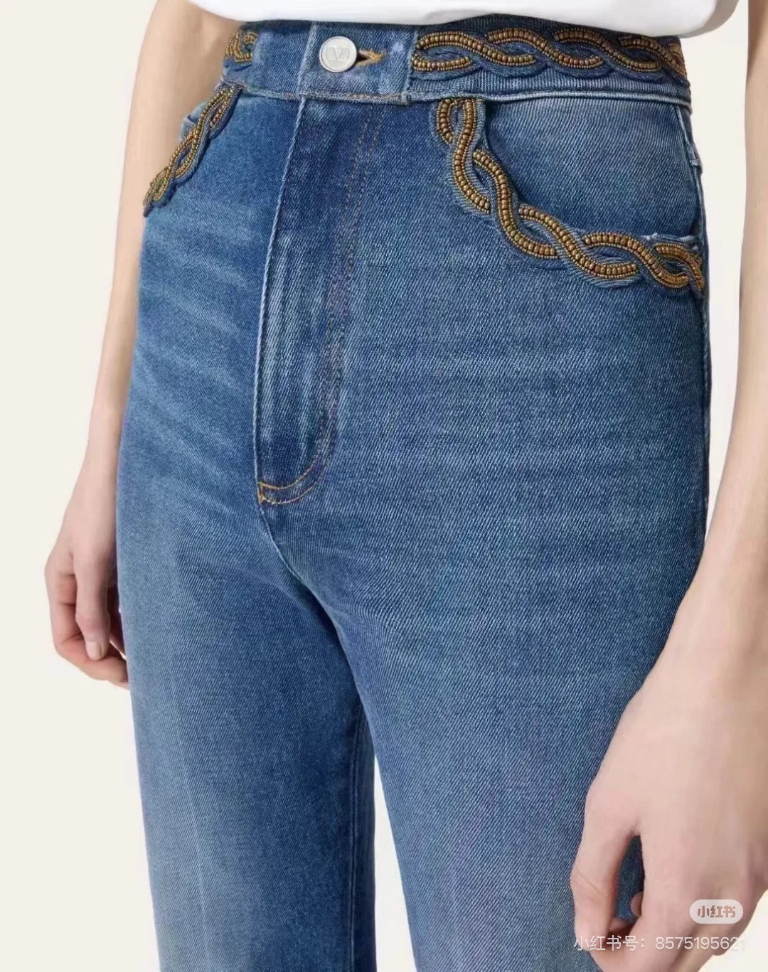 Valen* 25ss 3D beaded straight jeans