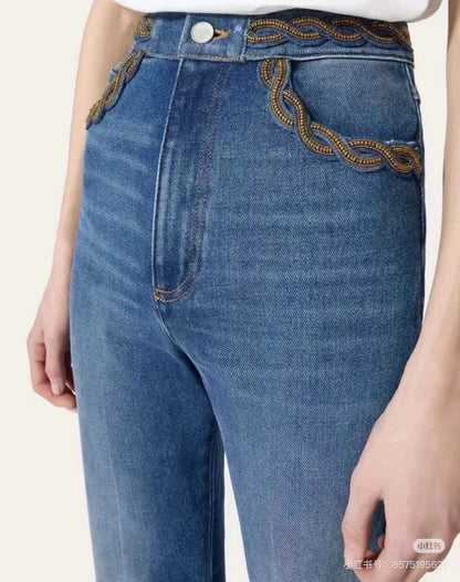 Valen* 25ss 3D beaded straight jeans