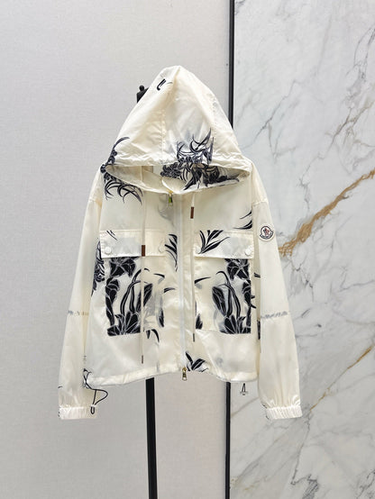 Monc* 25ss floral printed crop hooded jacket