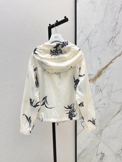 Monc* 25ss floral printed crop hooded jacket