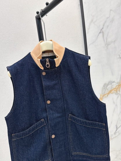 Lor*P 25ss ribbed stand collar denim vest