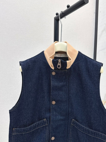 Lor*P 25ss ribbed stand collar denim vest