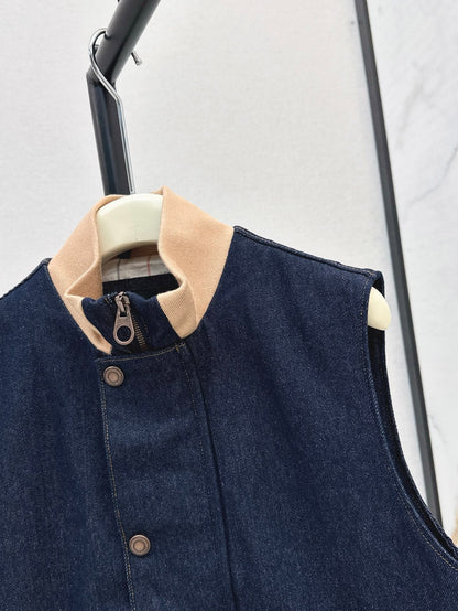 Lor*P 25ss ribbed stand collar denim vest