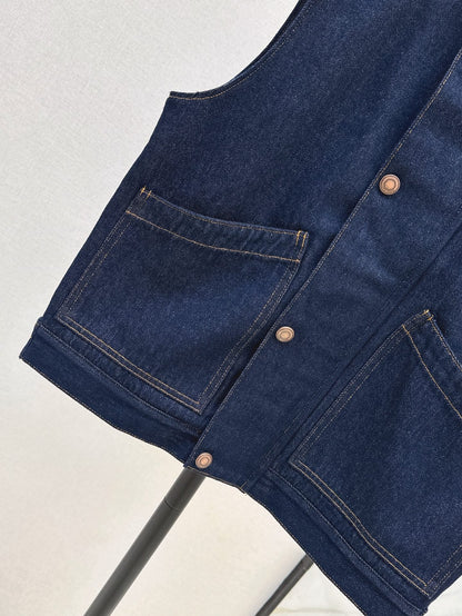 Lor*P 25ss ribbed stand collar denim vest