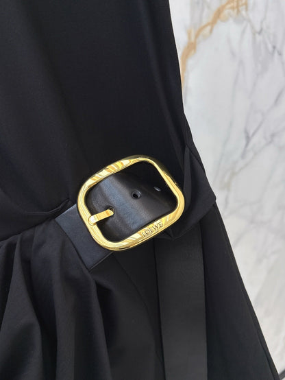 Loe* 25ss Asymmetric draping belted dress