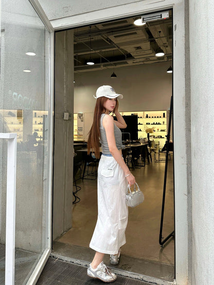 M*u 25ss drawstring waist midi skirt