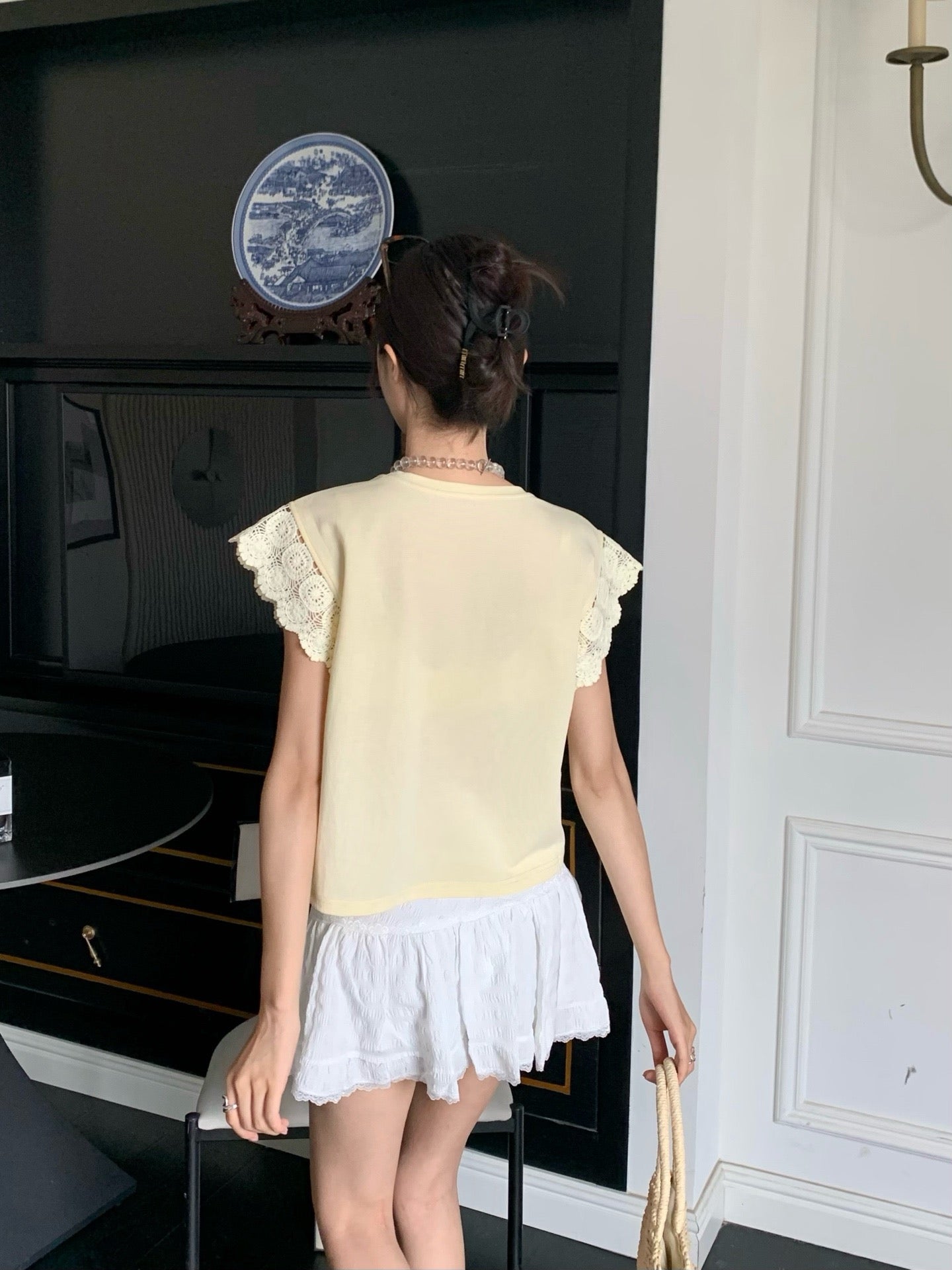 C*nel 25ss floral lace trim t-shirt
