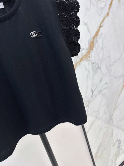C*nel 25ss floral lace trim t-shirt