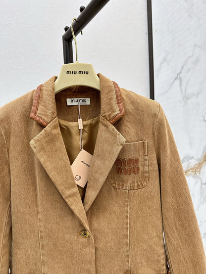 M*u 25ss denim and leather blazer jacket