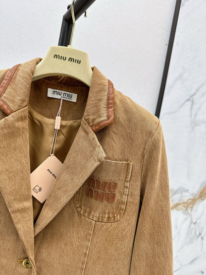 M*u 25ss denim and leather blazer jacket