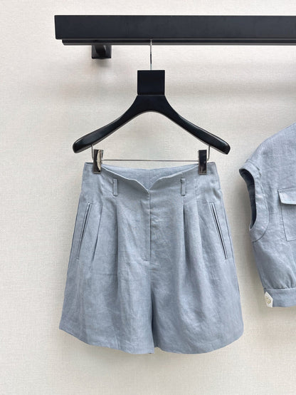 Lor*P 25ss linen cap sleeve top and shorts set