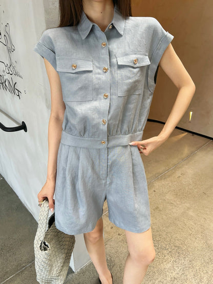 Lor*P 25ss linen cap sleeve top and shorts set