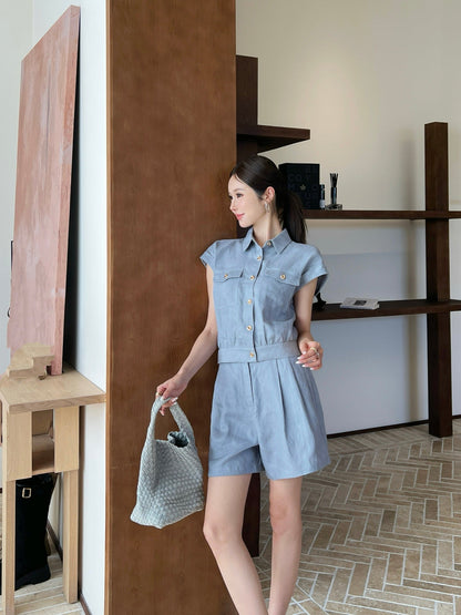 Lor*P 25ss linen cap sleeve top and shorts set
