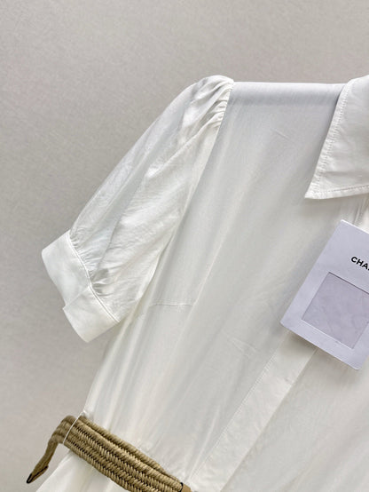 C*nel 25ss embroidered belted long shirt dress