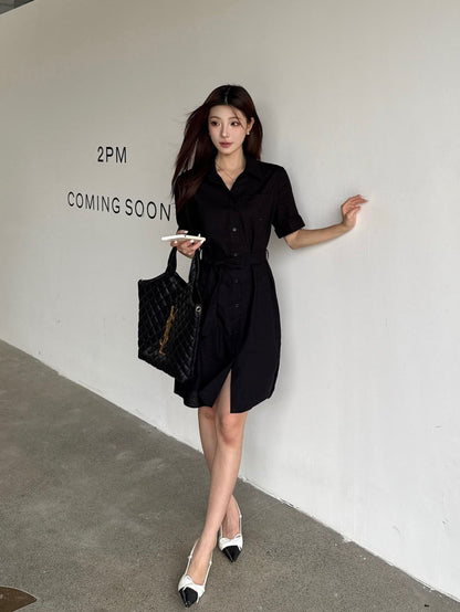 YS* embroidered tied shirtdress