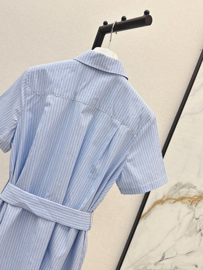 Loe* 25ss striped belted shirtdress