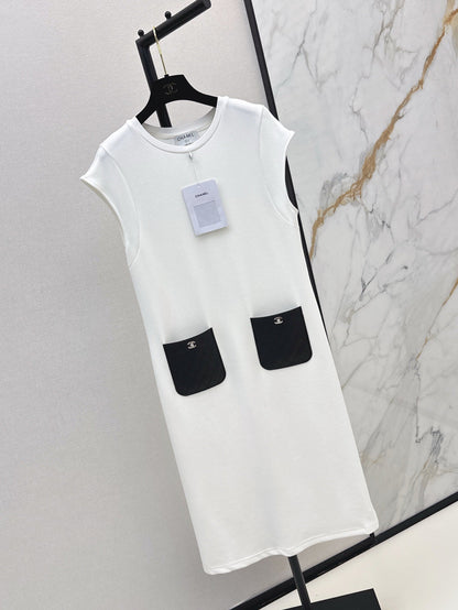 C*nel 25ss leather pocket long dress