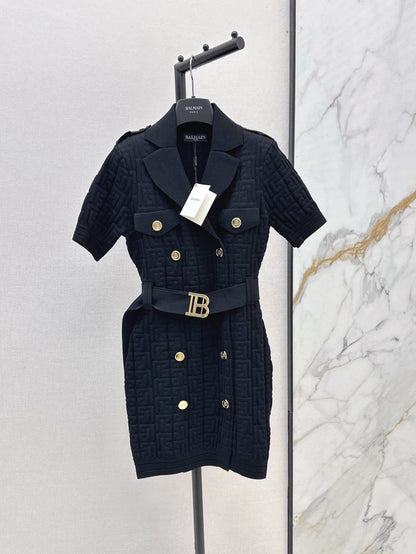 Balm* 25ss monogram knitted dress with gold buttons