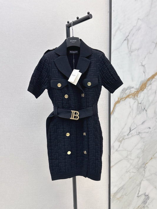 Balm* 25ss monogram knitted dress with gold buttons