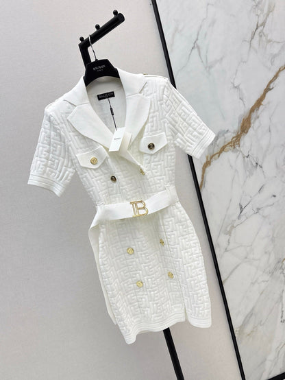 Balm* 25ss monogram knitted dress with gold buttons