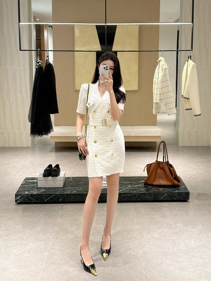 Balm* 25ss monogram knitted dress with gold buttons