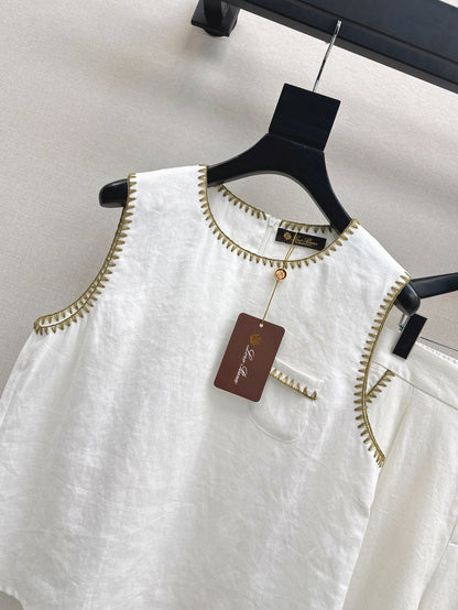 Lor*P new embroidered trim vest and pants set
